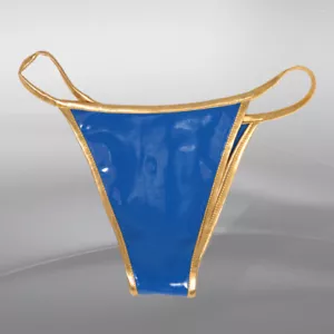Slip donna finto lattice stringa vita bassa cerniera biancheria intima sexy blu cosplay - Foto 1 di 10