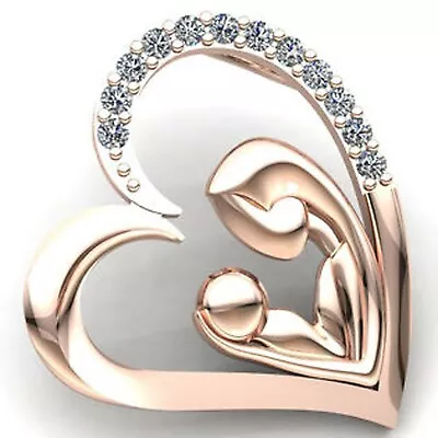 1.5ct Moissanite Rotonda 14k Rosa Placcato Oro & Baby Cuore Love Ciondolo Natale - Immagine 1 di 3