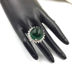 Huge Dome Shape Green Emerald & White CZ Halo Flower Design Fine Ring ( 5 Size )