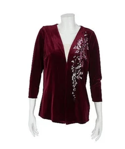 Bob Mackie Womens Size 3X Floral Sequin 3/4 Sleeve Velvet Cardigan Plum NWT - Picture 1 of 3