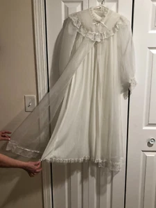 Vtg 50s Peignoir White Sheer Nylon Chiffon Robe & Nightgown see measurements - Picture 1 of 17