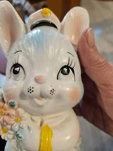 Vtg Inarco Bunny Police Officer Planter Vase 1950s Ceramic Kitsch Japan MCM 7" - Picture 1 of 8