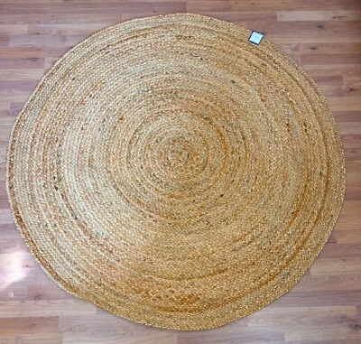 Eco Friendly Round Braided Natural 100% JUTE Reversible  Area Rugs washable Gold - Image 1 of 4