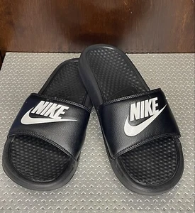 Women's Nike Benassi Black/White Swoosh - Very Gently Used - Picture 1 of 4