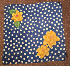 Liz Sinclair Scarf Rayon Floral White Dots Yellow Flowers India Blue Square 36"