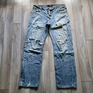 Levi Strauss Signature Button Fly Distressed Painted 5 Pocket Jeans Sz 34/34 - Picture 1 of 12