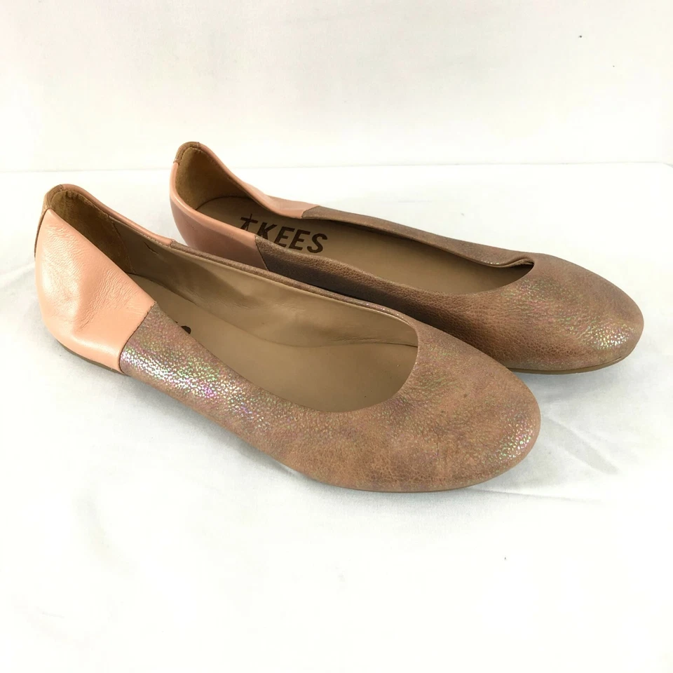 Tkees Womens Ballet Flats Slip On Leather Iridescent Brown Beige Size 6 - Image 1 of 4