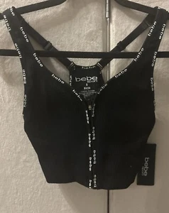 Bebe Sport Black Tank Top Activewear Gym Yoga Running Sleeveless Cropped SZ S - Picture 1 of 7