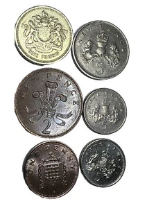 United Kingdom 6 Coins Error 1 Pound,5,2 NewPence And Penny From 1970 To 1991 MS - Picture 1 of 24