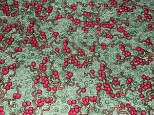 By 1/2 Yd Vintage Debbie Mumm SSI Red Berries Twisting Vines on Green Fabric - Picture 1 of 6