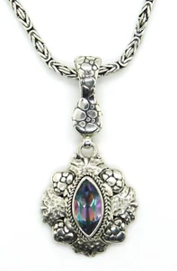 Sarda 925 Sterling Silver Marquise Mystic Quartz Pendant with Byzantine Necklace - Picture 1 of 10