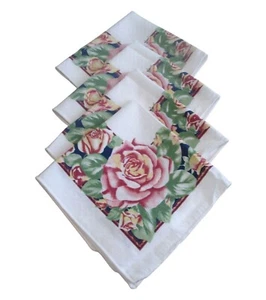 Floral Rose Print Textured Napkins Multicolor Vintage Four EUC - Picture 1 of 19
