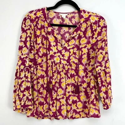 Blusa Caslon Campesina Floral Talla XS Manga Larga Cuello Atado Boho Mujer Top Foto 1 de 4