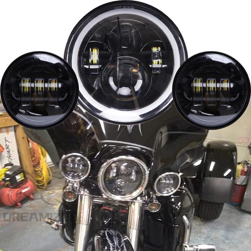 Faro LED negro de 7" DRL + luces antiniebla de paso de 4,5" para Harley Trike Tri Glide Foto 1 de 4
