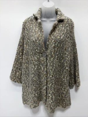 Susan Bristol 1X Gray Tan Alpaca Mohair Wool Blend Cardigan Cottage Boho Vintage - Image 1 of 4