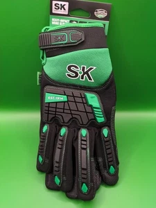 SK Professional Tools Heavy Impact Work Gloves Green&Black Extra-Large New - Picture 1 of 15