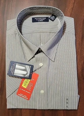 Camisa de vestir Roundtree & Yorke XL de manga corta gris con rayas blancas para hombre Foto 1 de 4