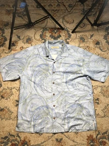 Tommy Bahama Shirt Mens XL Blue Green Silk Swirl Print Button Up Camp Casual - Picture 1 of 11
