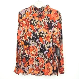 Liverpool Los Angeles 2X Button Up Down Shirt Orange Floral Office Work Business - Picture 1 of 7