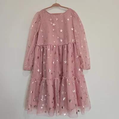 H&M Flowy Girls Pink Star Dress Sleeves Size 8 - Image 1 of 3