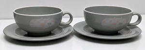 Salins Les Bains Coffee Cups & Saucers - Grey, Pink Tree 12 oz LG. Vintage - Picture 1 of 7