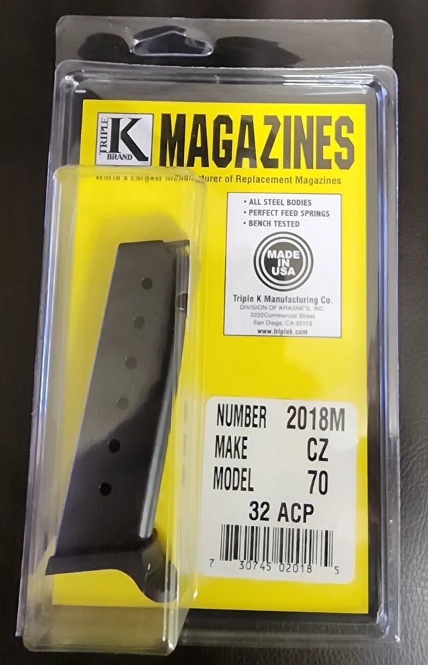 Cargador CZ70 CZ50 .32 ACP 32 automático 8 cargador redondo azulado 2018M Triple K Foto 1 de 4