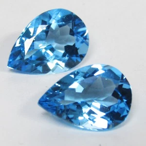 11.28Cts Stunning Natural Swiss Blue Topaz 14x10mm Pear Matching Pair Gemstones - Picture 1 of 7