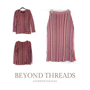 Retro Beyond Threads Womens Skirt Set Size L Knit Pima Cotton Striped Two Piece - Picture 1 of 15
