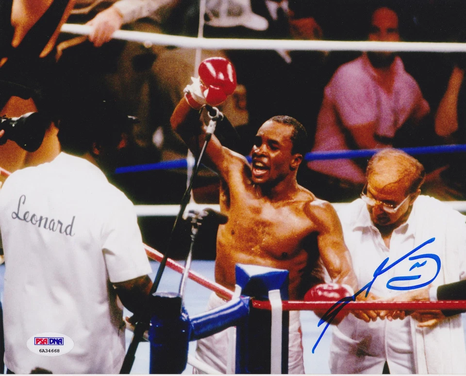 Sugar Ray Leonard Signed 8x10 Boxing Photo Celebration PSA DNA Sticker Only - Image 1 of 1
