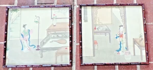 Set 2 stampe vintage arte cinese con cornice in legno marrone - Foto 1 di 16