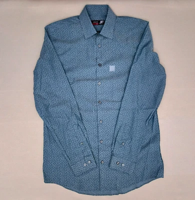 J FERRAR STRETCH SLIM MENS Size M LONG SLEEVE BUTTON UP Blue MINI FLORAL SHIRT - Image 1 of 4
