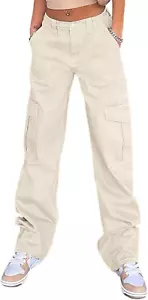 High Waist Stretch Cargo Pants Women Baggy Multiple Pockets Relaxed Fit Straight - Picture 1 of 12