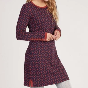 Hatley Abigail Retro Deco Dots long sleeve orange blue sweater dress L - Picture 1 of 12
