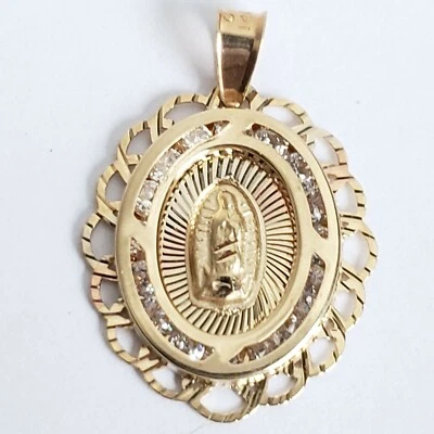 Diamond cut 14k gold virgin Mary Holy mother pendant charm 0.85 inch long - Image 1 of 4