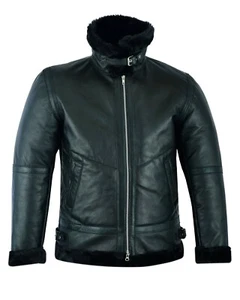 KMAX Herren Flieger RAF B3 schwarz Bomber Fell Shearling Lammfell Lederjacke - Bild 1 von 5