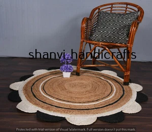 Handmade Round Floor Rag Rugs Indian Beautiful Braided Rug Bohemian Jute Rugs - Picture 1 of 5