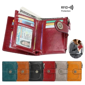 Women Leather Wallet RFID Blocking Ladies Small Compact Credit Card Holder Purse - Picture 1 of 32