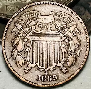 1869 Two Cent Piece 2C Ungraded Post Civil War Date US Copper Coin CC24440 - Picture 1 of 4