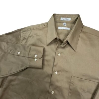 Camisa masculina Geoffrey Beene tamanho 17 marrom botão frontal manga longa - Imagem 1 de 4