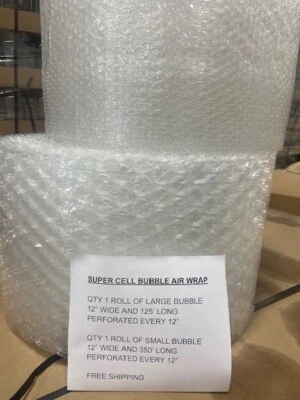 Small and Large Bubble Cushioning Wrap Combo Pack 125' large and 350' small - Image 1 of 4