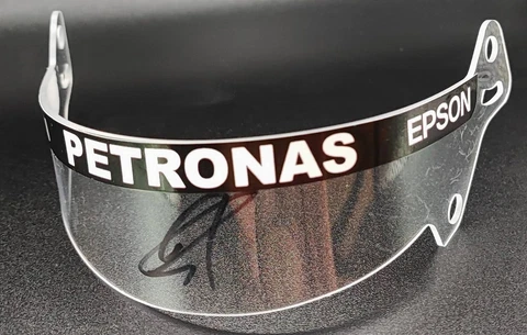 F1, FORMULA 1 MERCEDES GEORGE RUSSELL signed mini helmet 1/2 visor PETRONAS Cover