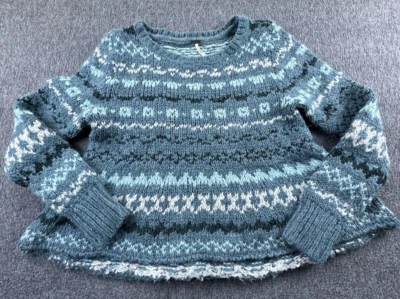 Free People Sweater Womens X-Small Green Geometric Chunky Knit Long Sleeve - Image 1 of 4