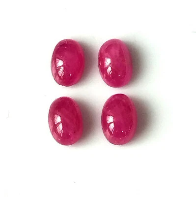 Unheated Ruby Cabochon 4X6 mm Oval Cut Reddish Pink Natural Gemstone 4 Piece Lot - Image 1 of 4