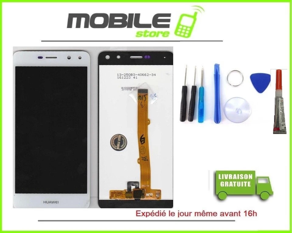 Ecran LCD + Vitre Tactile pour HUAWEI Y6 2017 couleur blanc + outils + Colle - Photo 1/1