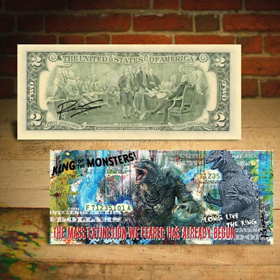 GODZILLA $2 U.S. Bill Pop Art SIGNED by Artist Rency with Holder - Image 1 of 3