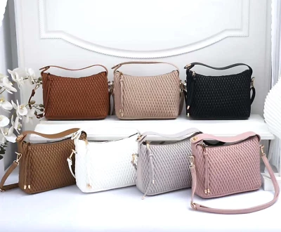 Women's bags Woven Weave Handbag Quilted padded PU leather Shoulder Soft Casual - Image 1 of 4