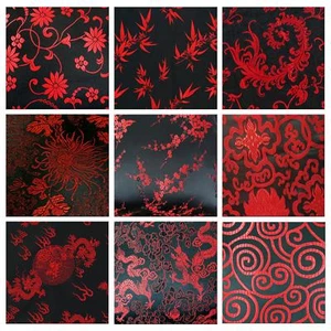 Faux Silk Brocade (Black Background) Jacquard Damask Kimono Fabric Material BL23 - Picture 1 of 38