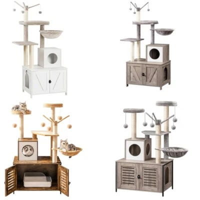 Katzenbaum mit katzenklo Schrank Katzentoilettenmöbel Katzenkletterbaum - Bild 1 von 2