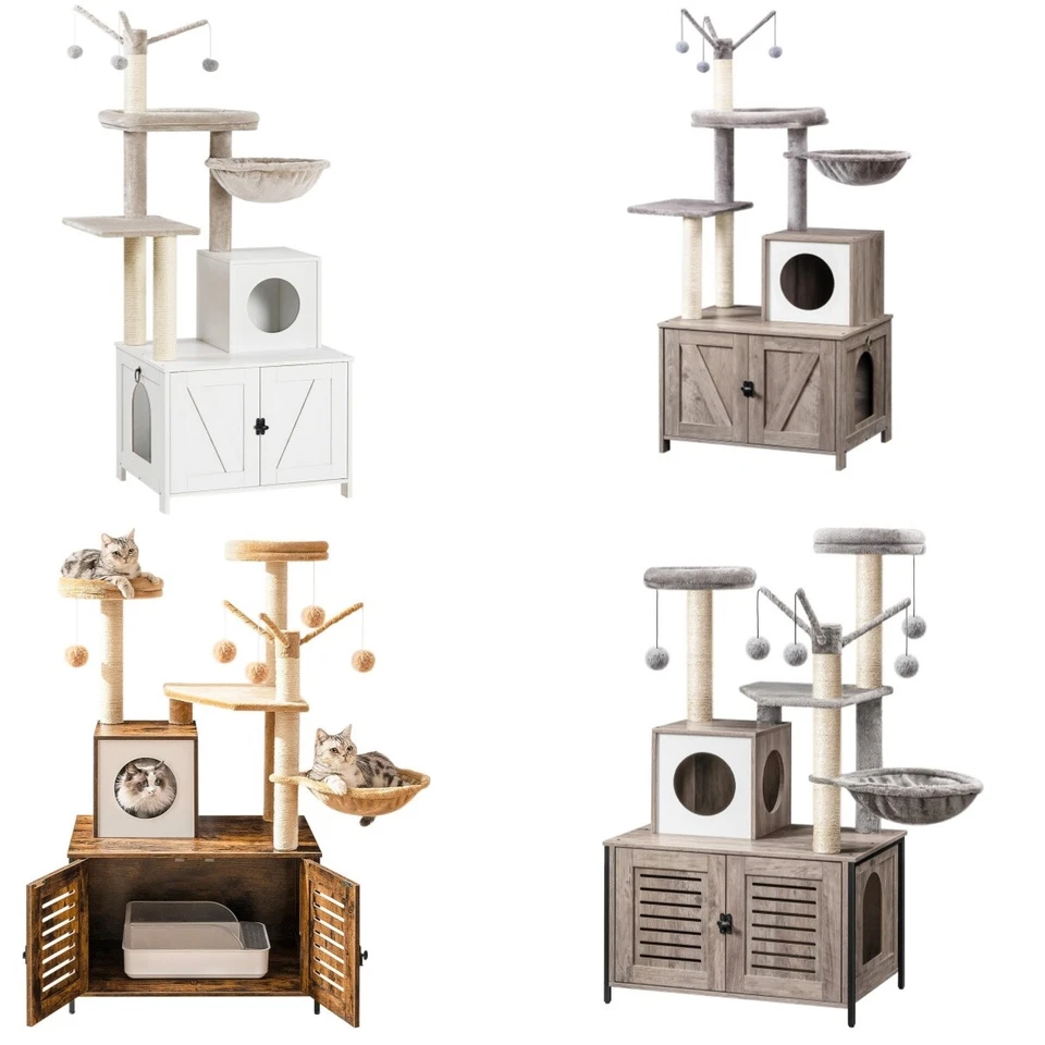 Katzenbaum mit katzenklo Schrank Katzentoilettenmöbel Katzenkletterbaum - Bild 1 von 2