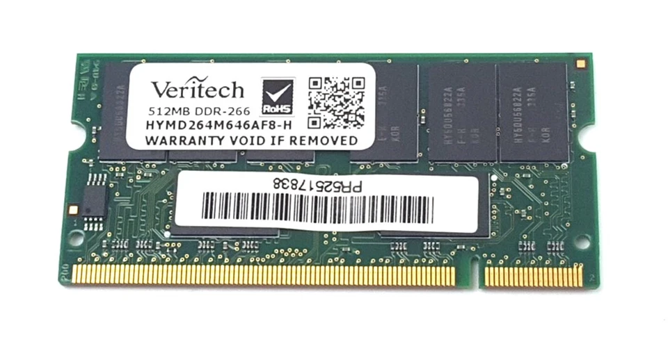 Hynix 512MB PC2-100S DDR2 266MHz So-Dimm Laptop Memory HYMD264M646AF8-H - Image 1 of 2